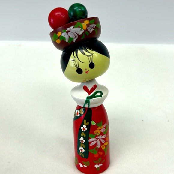 Other - Vintage handmade wooden bobble-head Kokeshi doll dated 1971